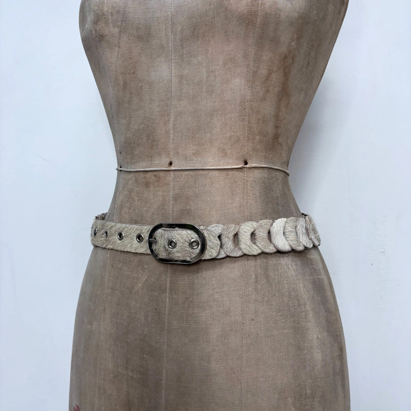 cream pony hair cowhide belt