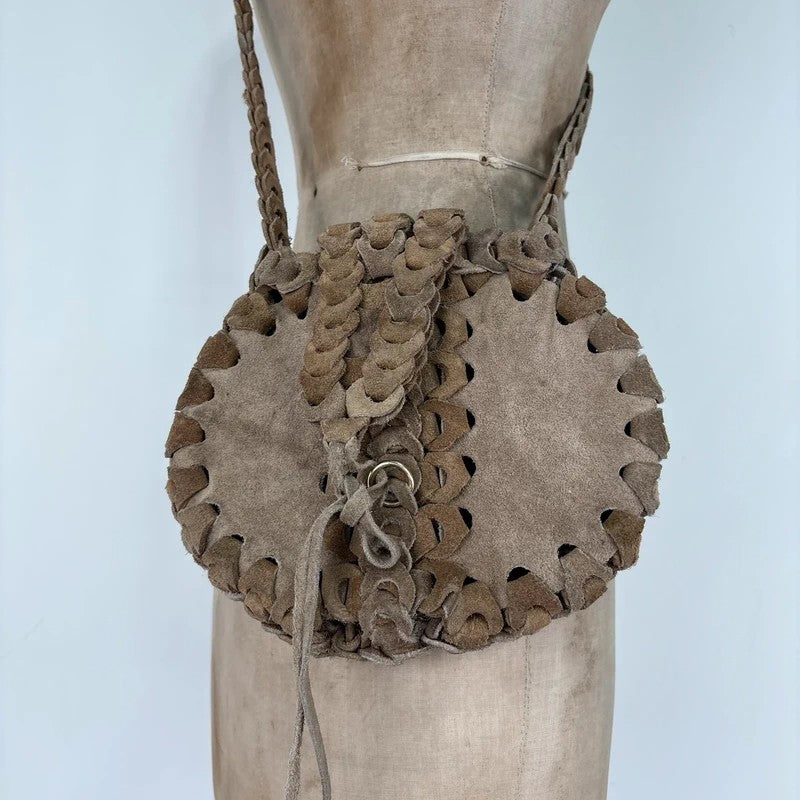 Boho suede circle woven crossbody bag