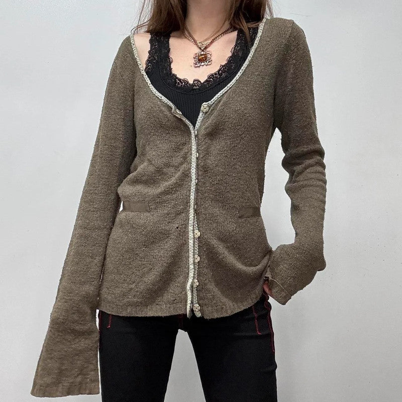 khaki brown flared cardigan