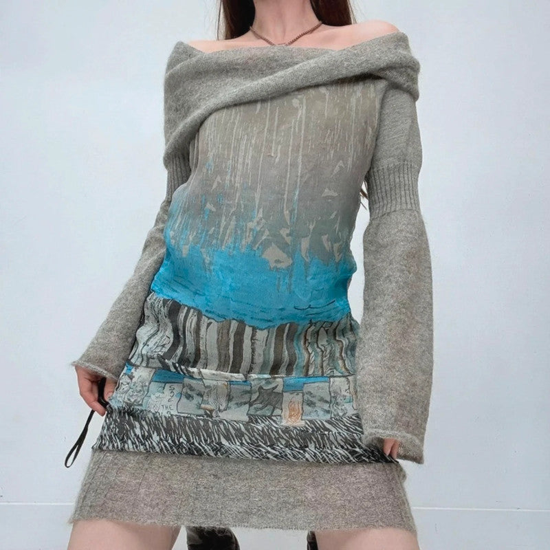 Save the queen graphic slouchy mohair knit dress