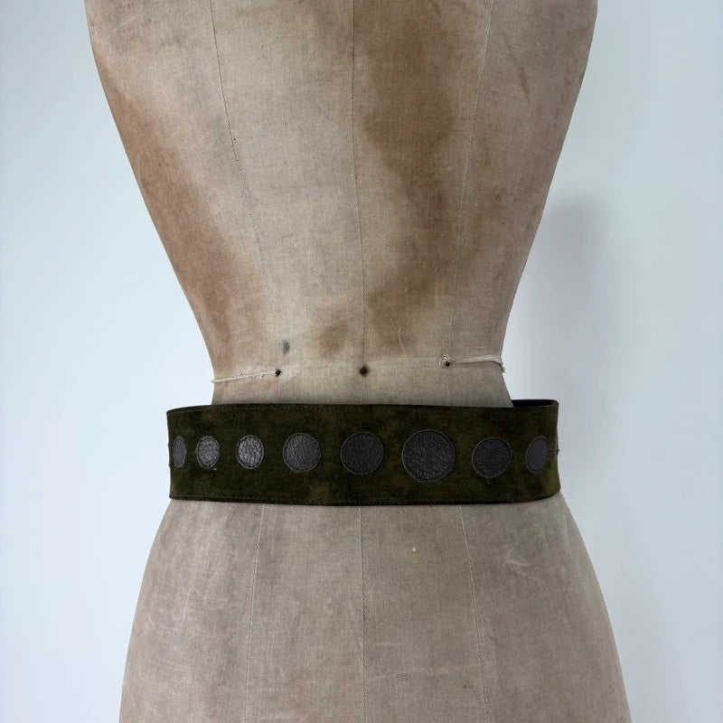 Khaki suede thick leather belt