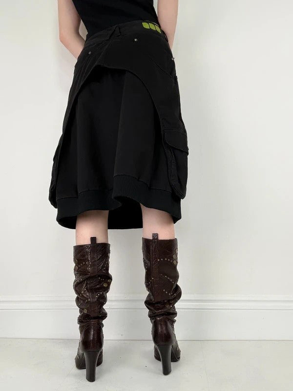 black layered utility midi skirt