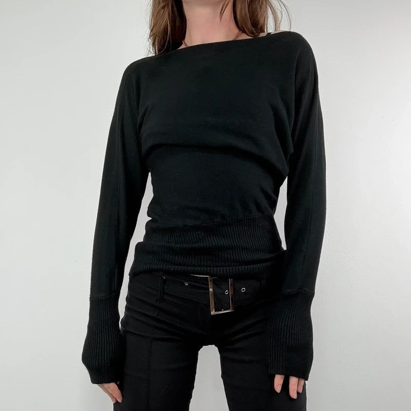 slouchy batwing slash neck ribbed jumper