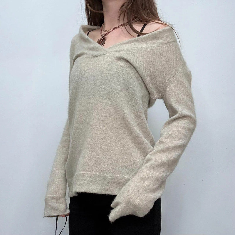 grey slouchy wide neck knitted jumper