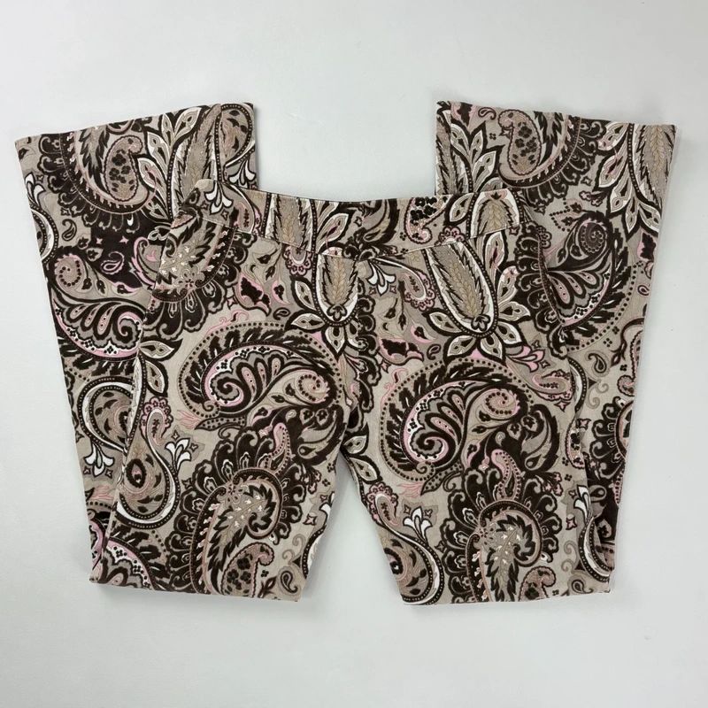 brown paisley flared trousers