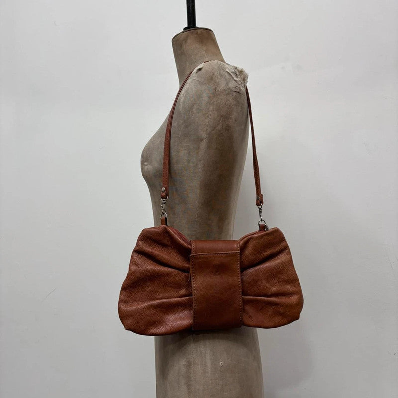 brown leather bow shoulder bag