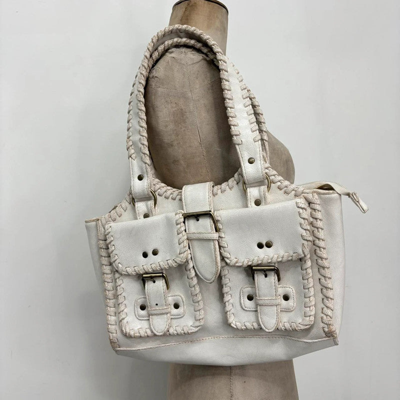 white chunky stitch leather bag