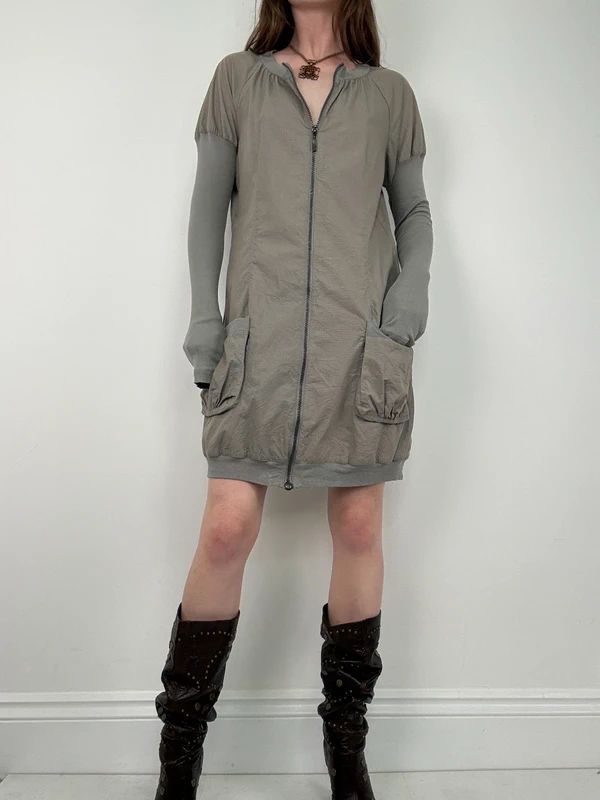 khaki Cop Copine long sleeve puff utility dress
