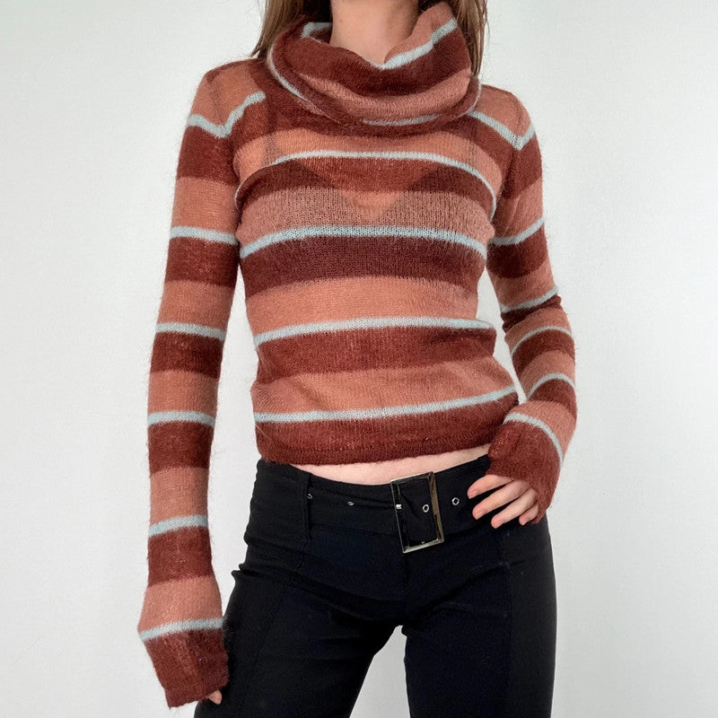 sheer striped brown mohair jumper