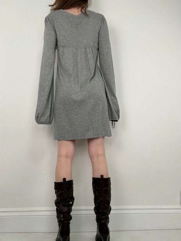 slouchy grey knit long sleeve mini dress