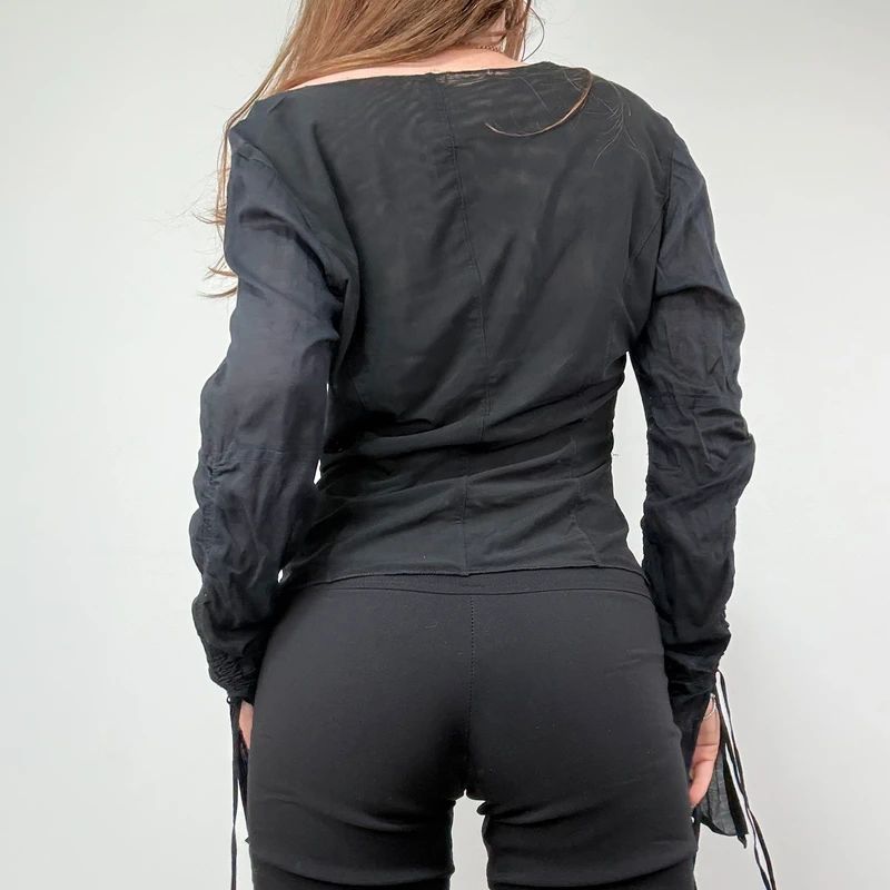 black ruffle hook and eye grunge flutter shirt