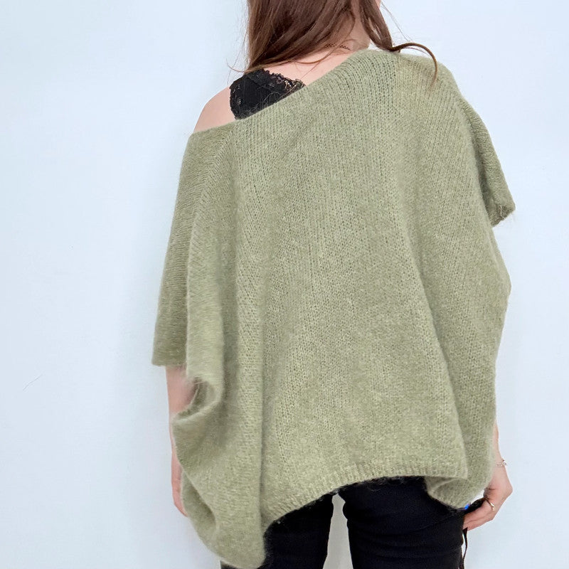 green slouchy off the shoulder jumper