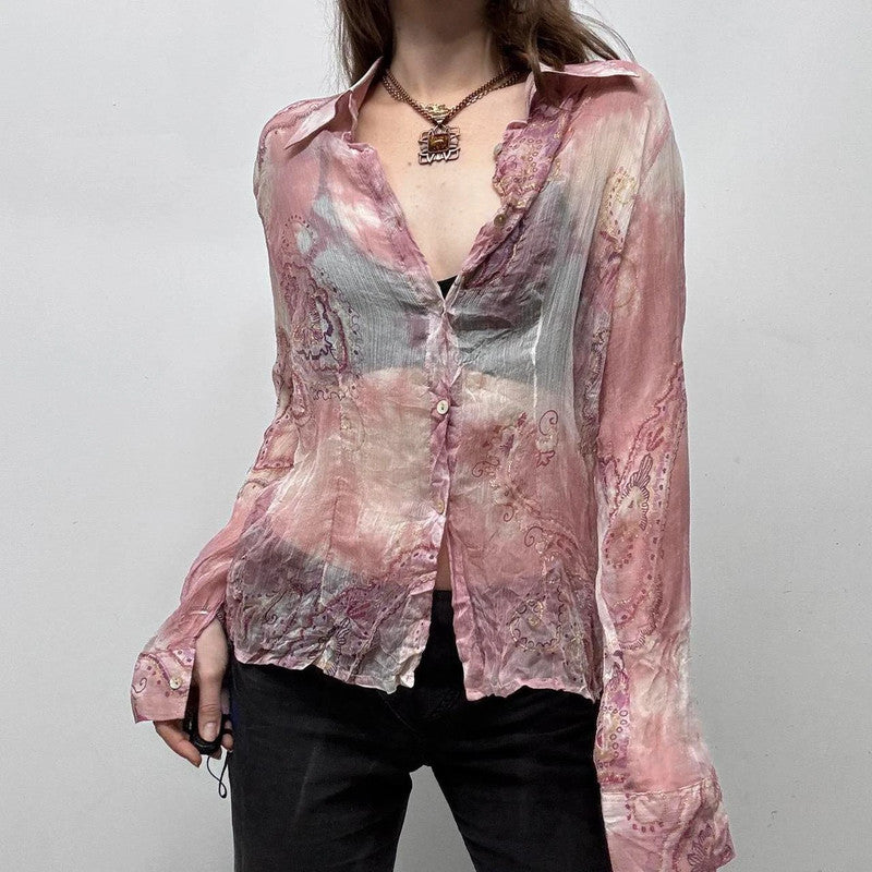 sheer silk pink paisley shirt