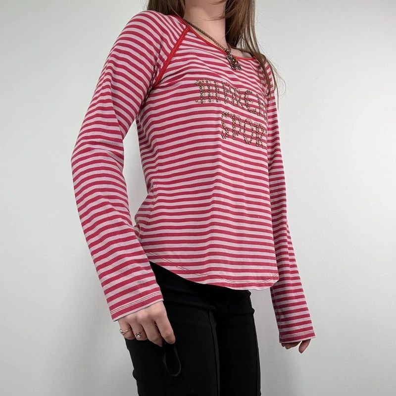 pink and red striped long sleeve Marella t-shirt