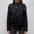 black knit eyelet studded jumper