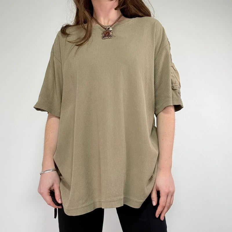 oversized khaki ribbed military t-shirt