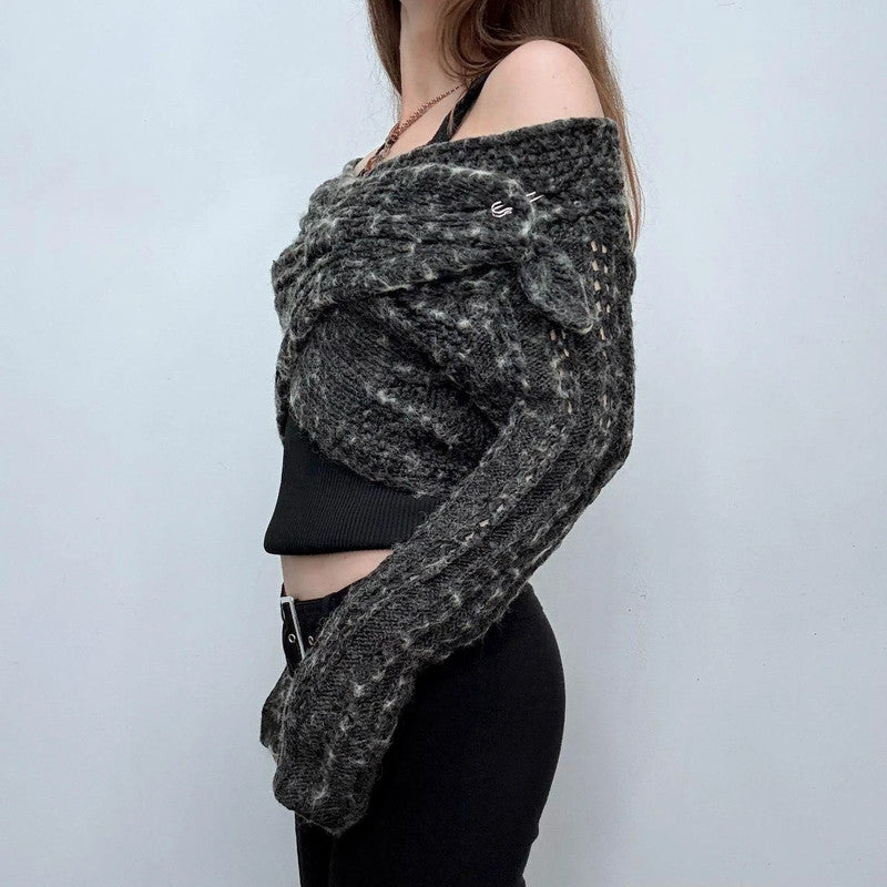 grey wrap wide neck cardigan
