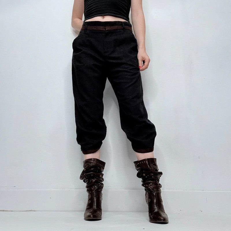black gathered pleated trousers