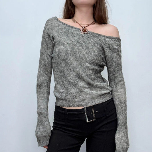 grey ribbed wool knit jumper
