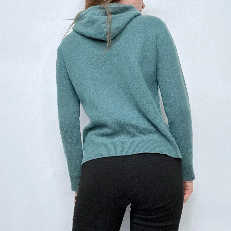 blue wool knitted hoodie