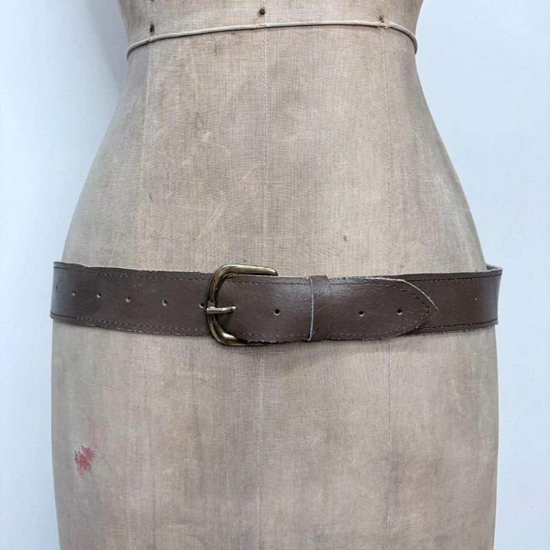 brown western leather studded metal belt