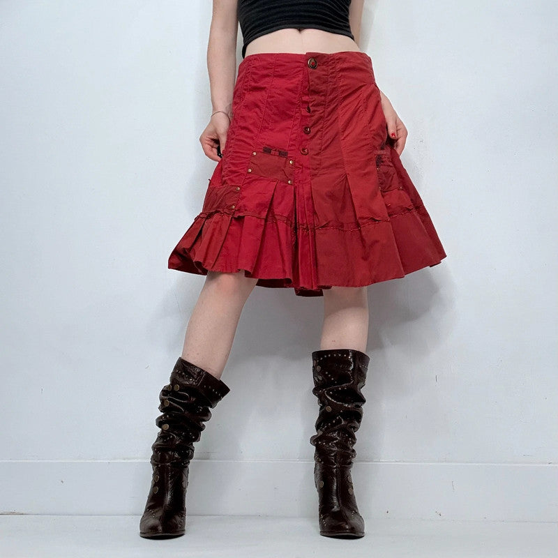 red pleated asymmetric grunge skirt