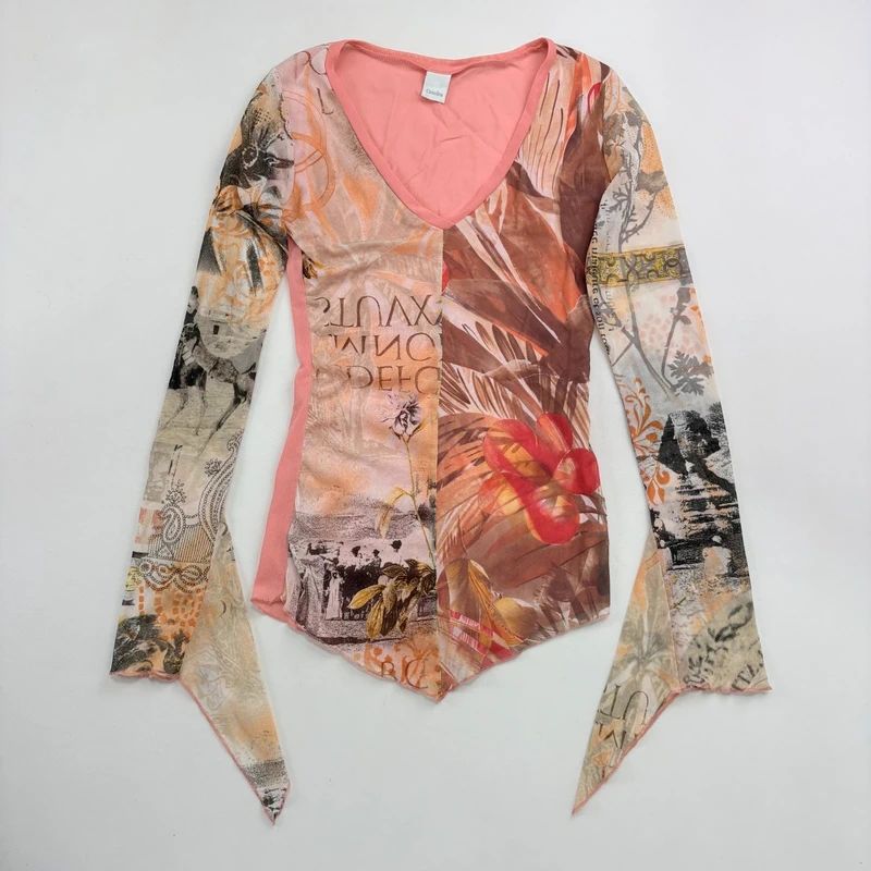 Graphic Mesh Printed Grunge Top
