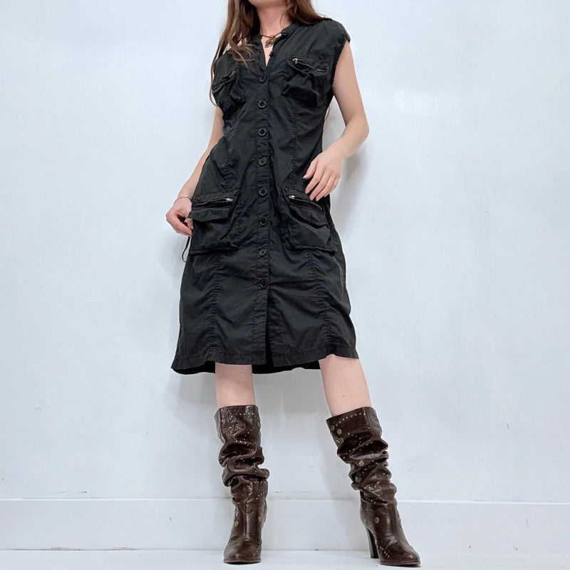 black button utility cargo dress
