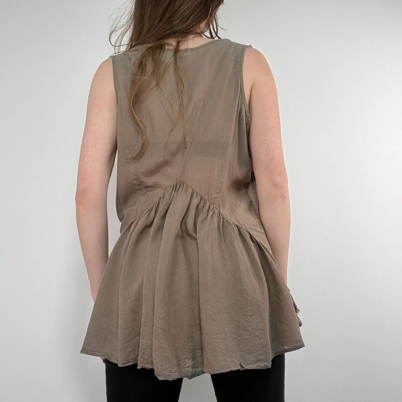 khaki brown draped slouchy asymmetric vest