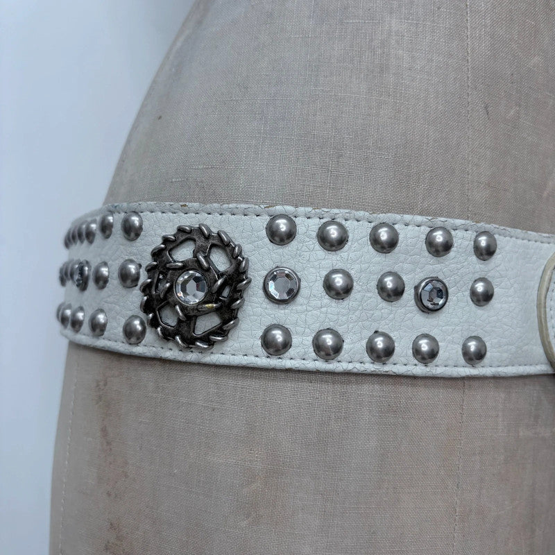 white leather studded belt
