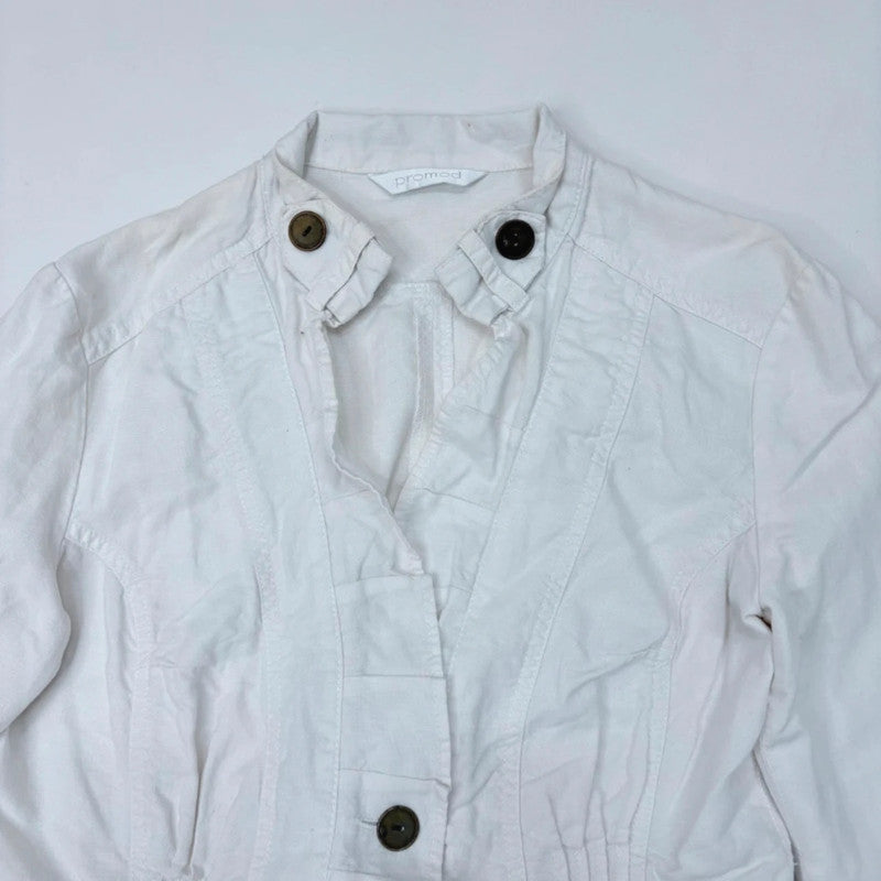 white linen fitted flared regency napoleonic jacket