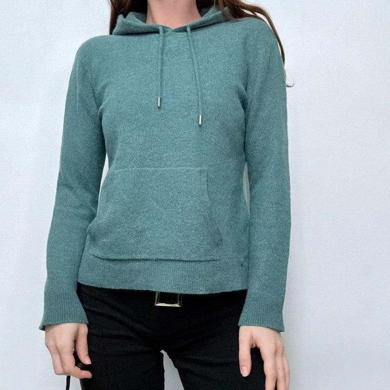 blue wool knitted hoodie