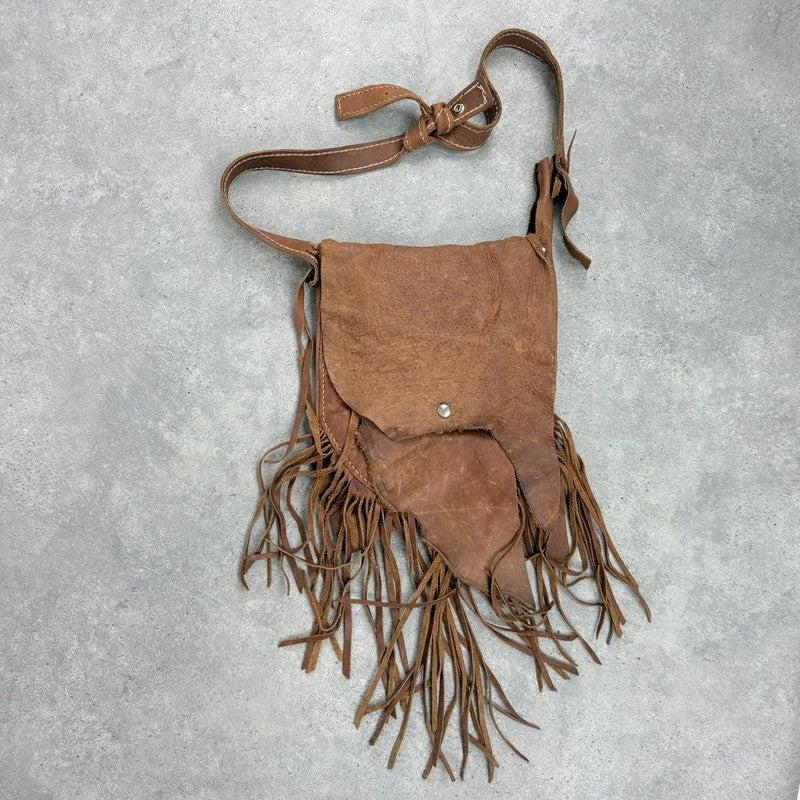 Vintage tan boho fringe satchel suede bag