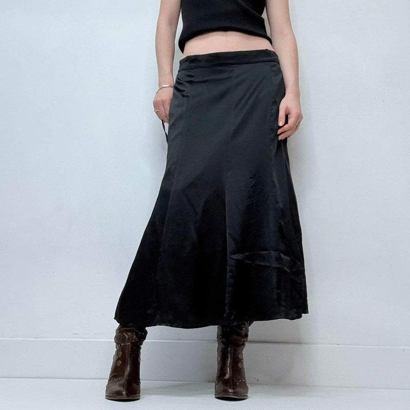black silk flared floaty skirt
