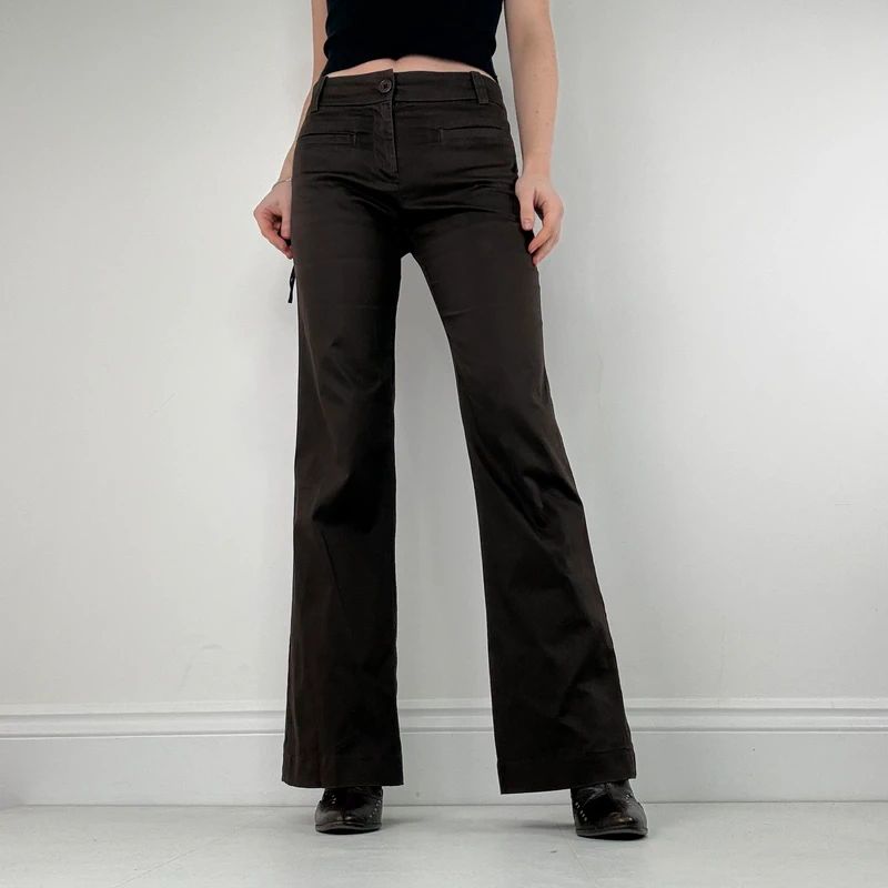 Brown flared pocket front trousers