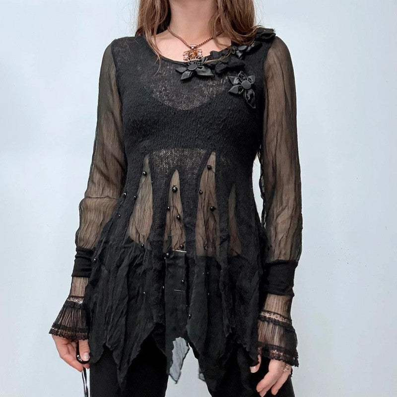sheer flared black gothic fairy top