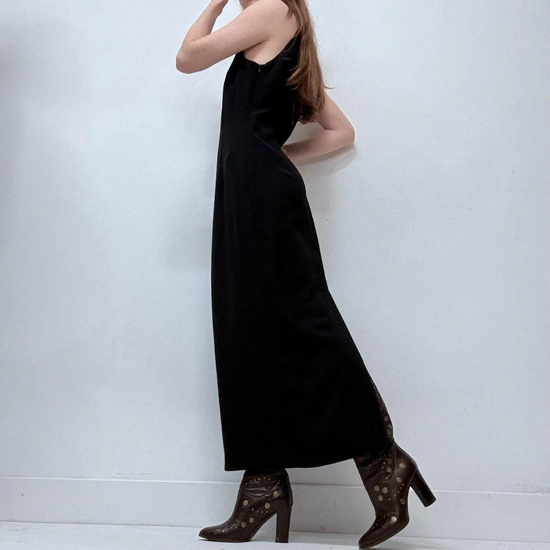 black a-line bias cut sleek 90s high neck dress