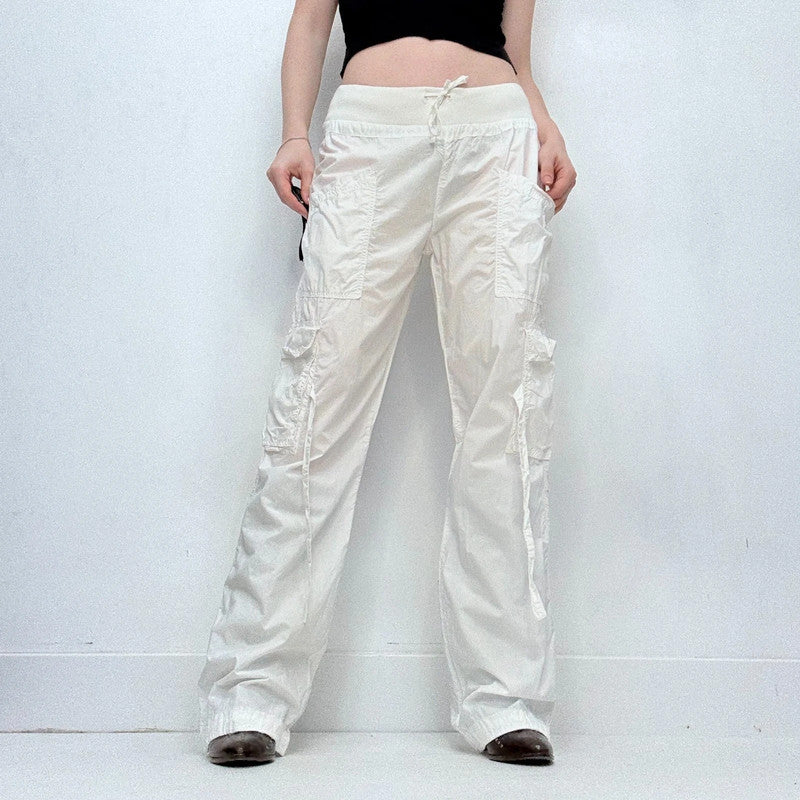 white gathered cinched cargo pants