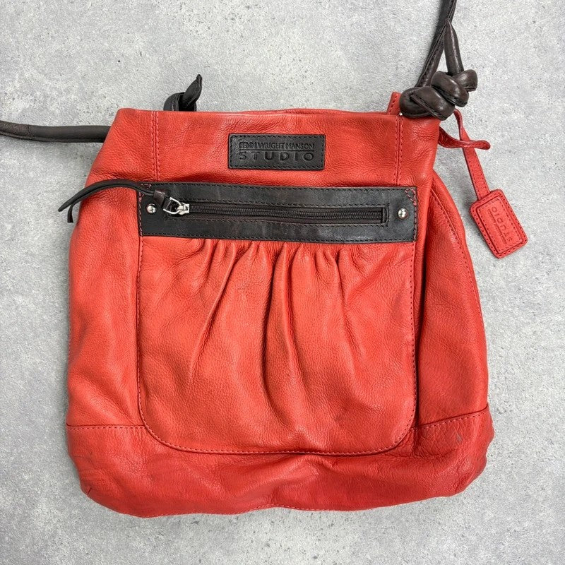 Vintage Red leather ruched pouch bag