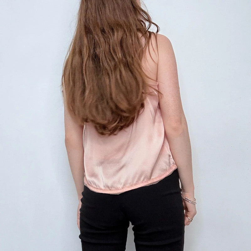 pink silk floaty studded bead neck vest