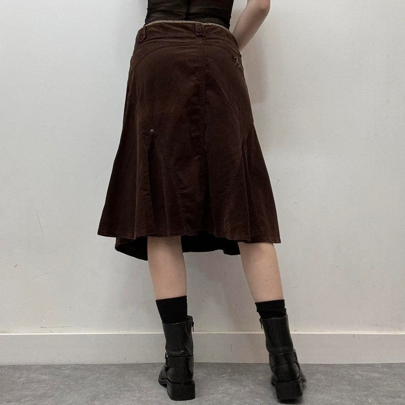 brown cord cargo midi skirt