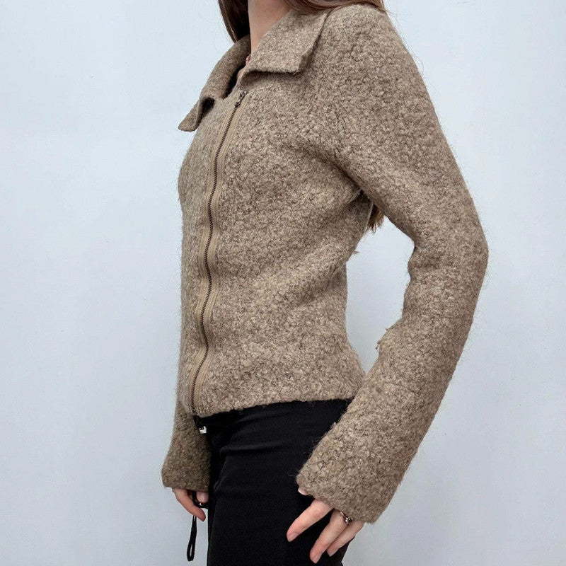 tan wool asymmetric jacket