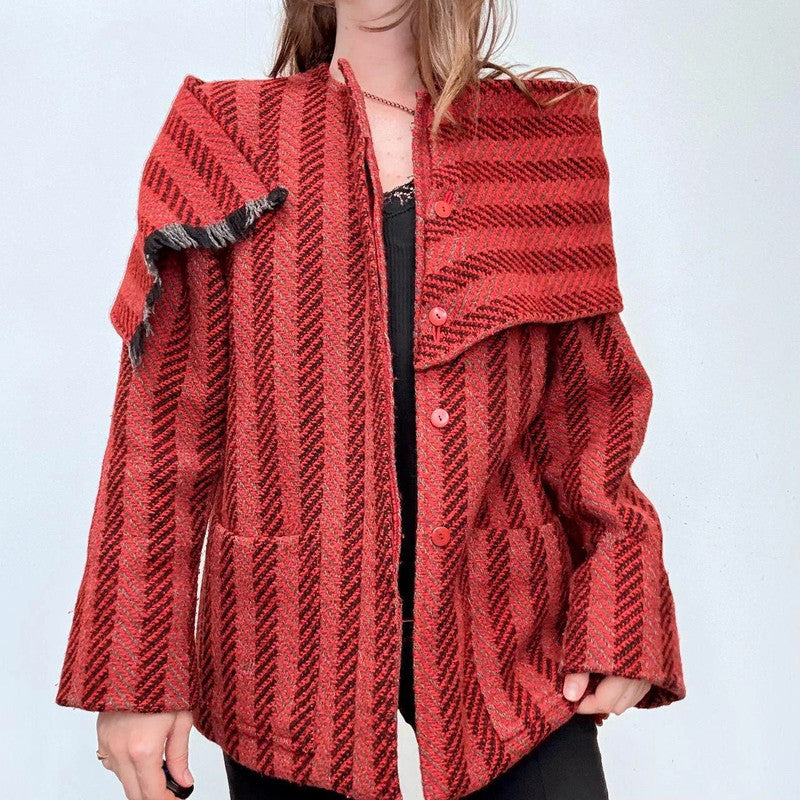 Christian Dior herringbone wrap scarf wool coat