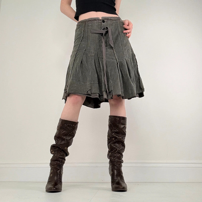 khaki pleated flared utility skirt