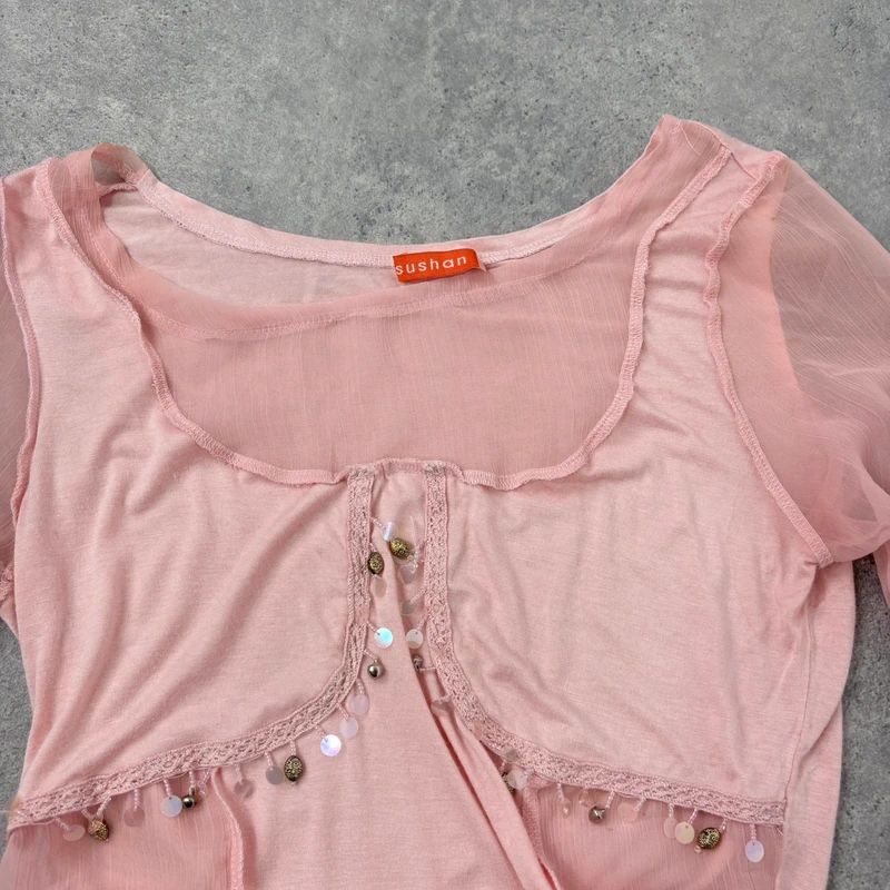 pink flared long sleeve t-shirt