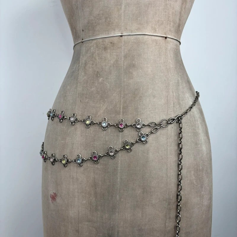 silver waist chain gem embellished chain belt