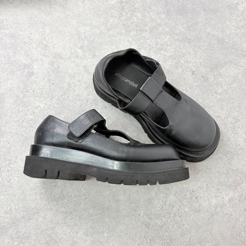 Black leather chunky Jeffrey Campbell Mary Jane loafers