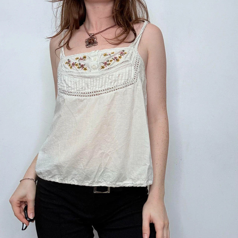 white cotton lace embroidered cami