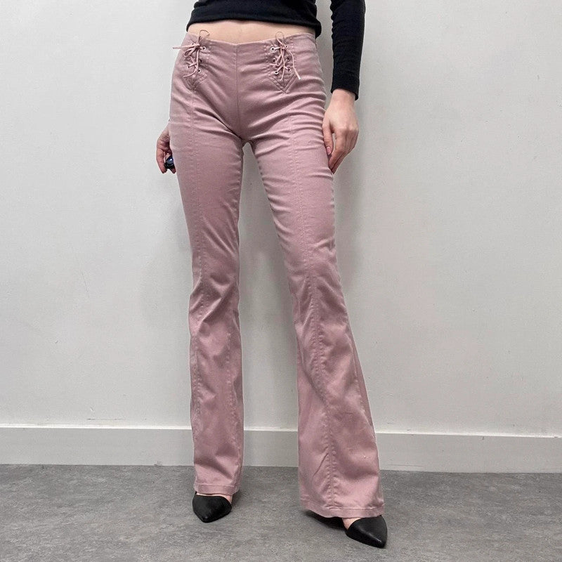 pink corset flared jeans
