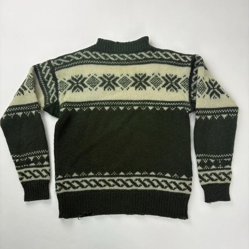 green wool fairisle knitted jumper